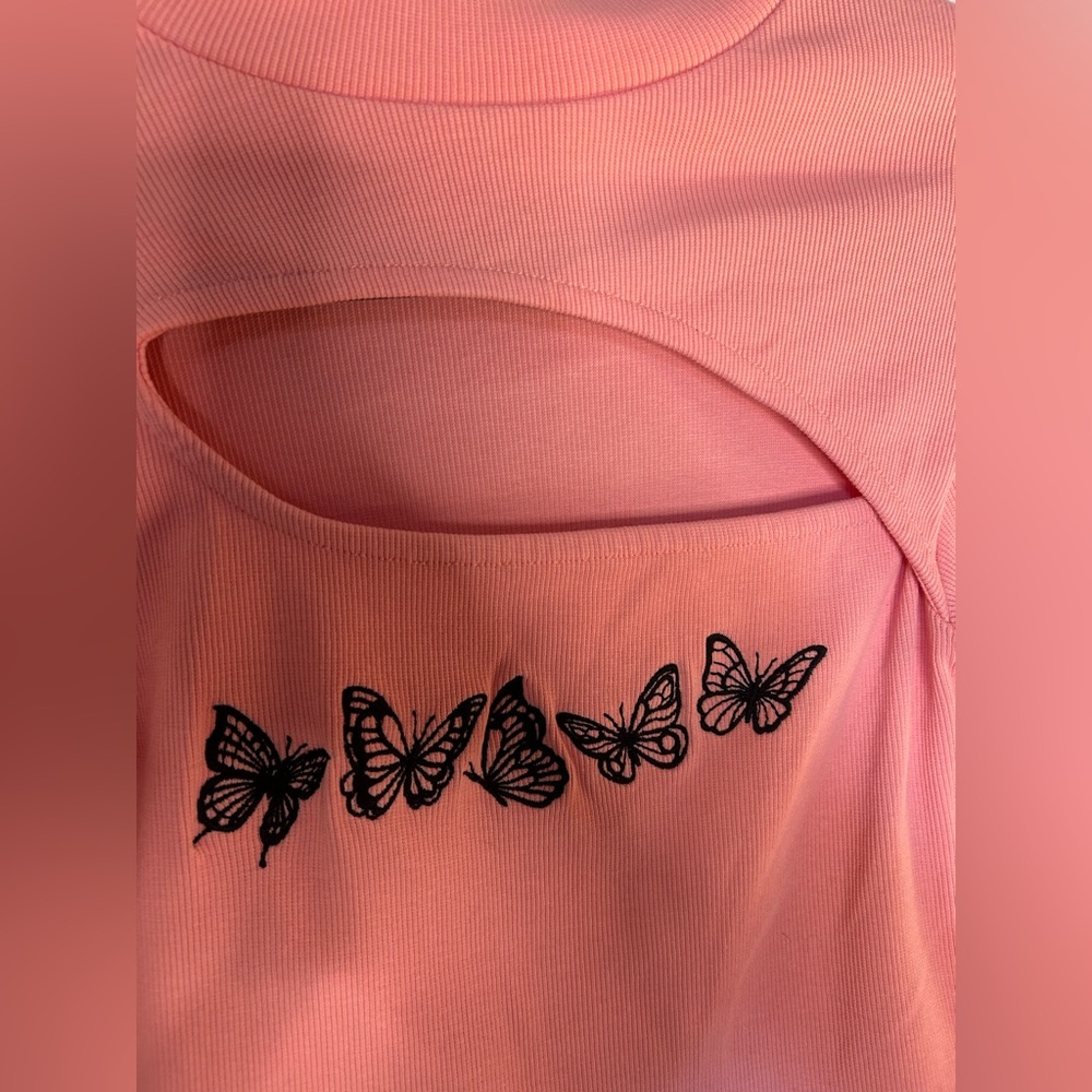 Pink Butterfly Y2K Cut Out Top Size Large Urban Outfitters - Picture 5 of 10